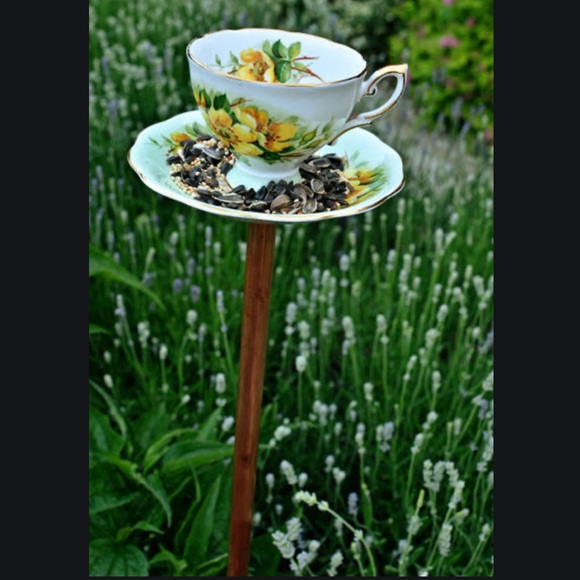 Handmade Vintage Iridescent Tea Cup Bird Feeder - Picture 4 of 5